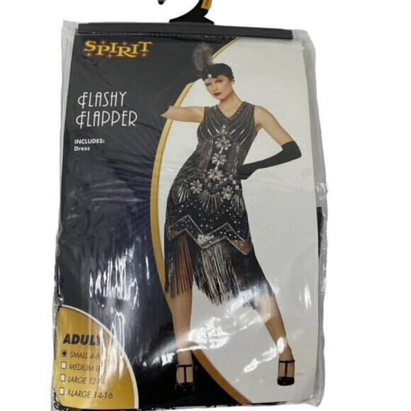 Spirit Halloween Flashy Flapper Black Beaded Flapper Dress Small 4-6/ Lg 12-14 - Picture 2 of 7